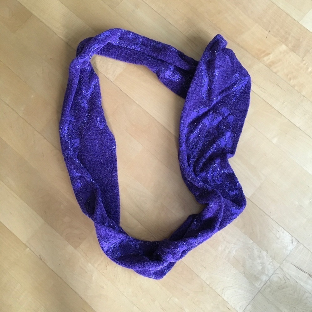 Purple + Silver Metallic Fleur de Lis Floral Infinity Scarf - Picture 7 of 14